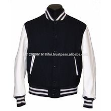 Black white varsity jacket for men and women custom fleece made